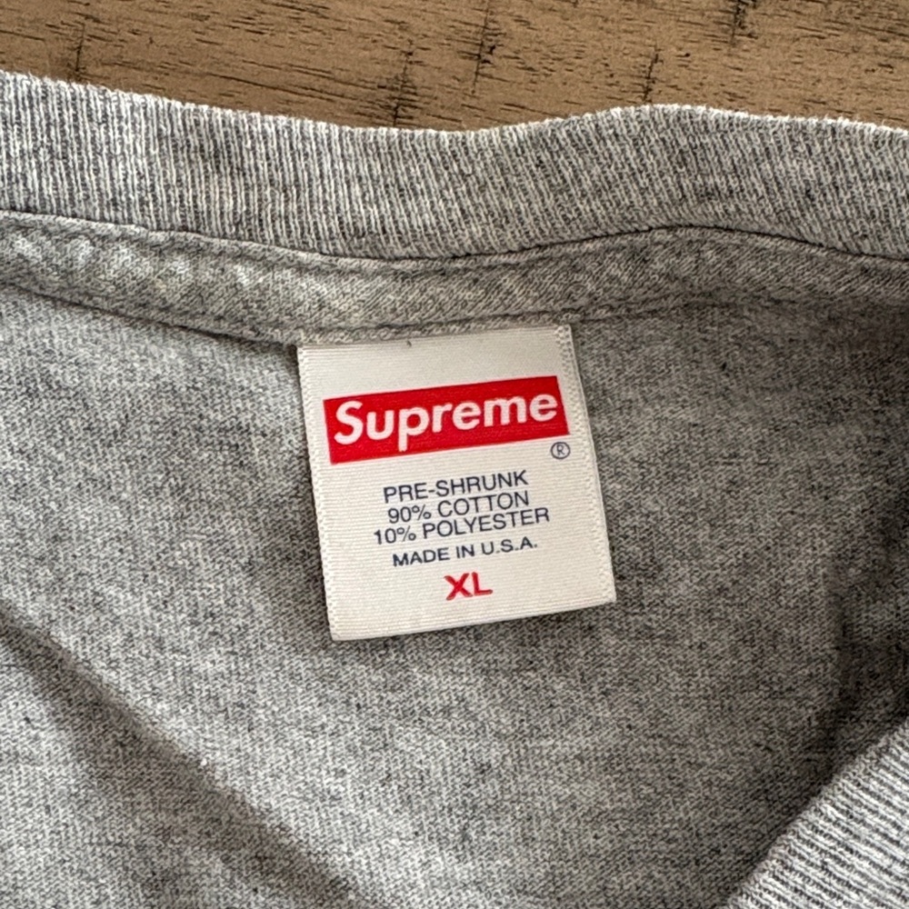 Supreme Heather Gray Tee with Purple Text - Picture 3 of 5